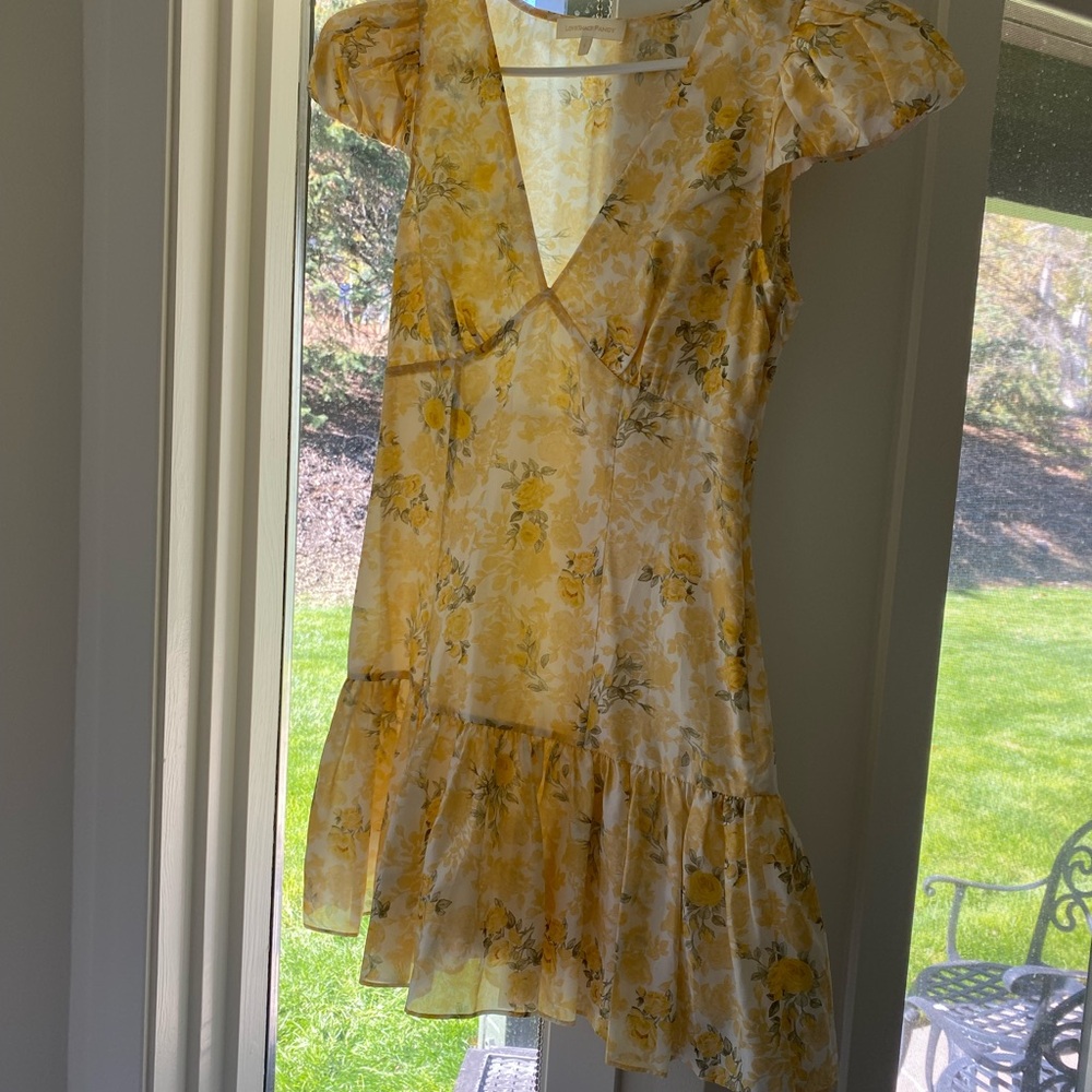 LoveShackFancy Yellow Floral Mini Dress